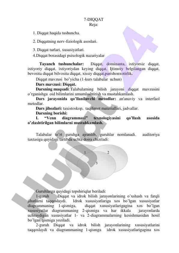 Diqqat tushunchasi va psixologik nazariyalar