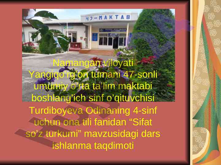 Sifat so'z turkumi dars ishlanma taqdimoti