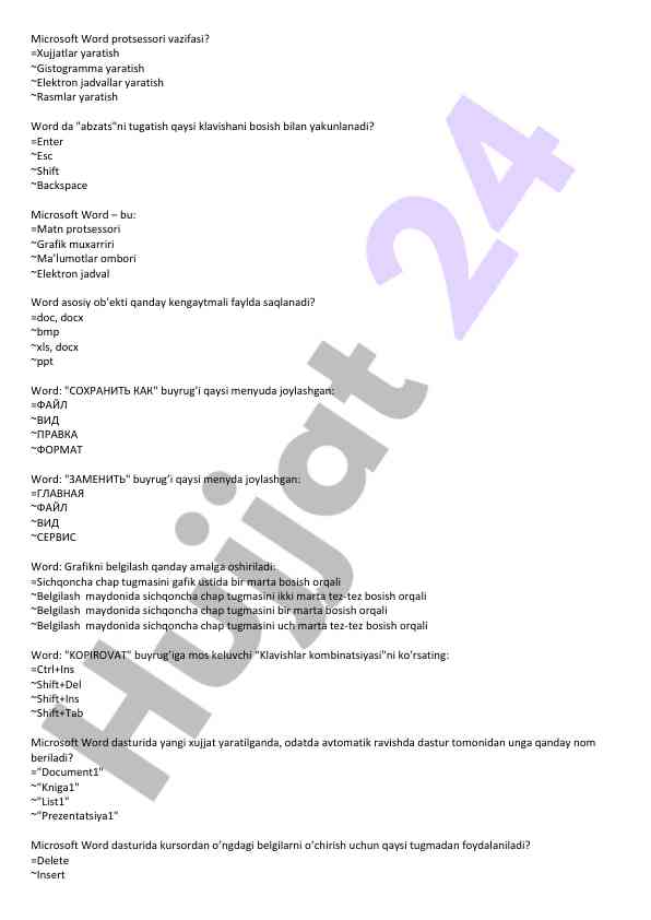 Microsoft word dasturida foydalanish ushlublari