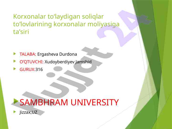 Korxonalar soliqlarining moliyaviy taʼsiri