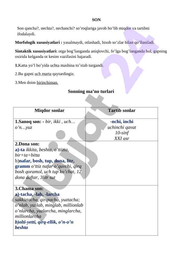 Son so'zlari va ularning morfologik xususiyatlari
