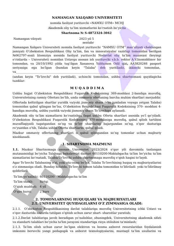 Namxu otm shartnoma № s-4872324-3042 haqida tafsilotlar