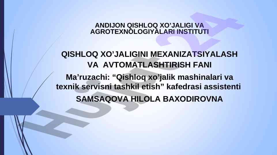 Traktor va avtomobillarning tasnifi va asosiy qismlari