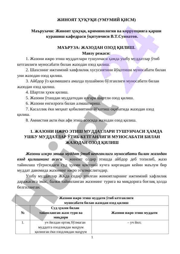 Jazodan ozod qilish: nazariy va amaliy masalalar