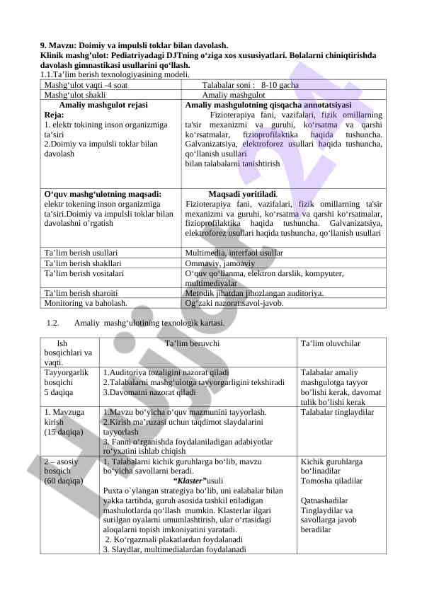 Fizioterapiya va toklar bilan davolash usullari