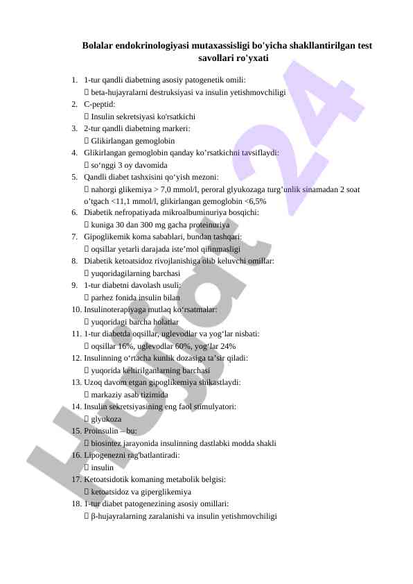 Bolalar endokrinologiyasi test savollari