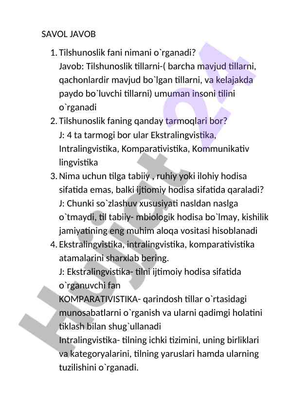 Tilshunoslik fani: tezislar va tarmoqlar
