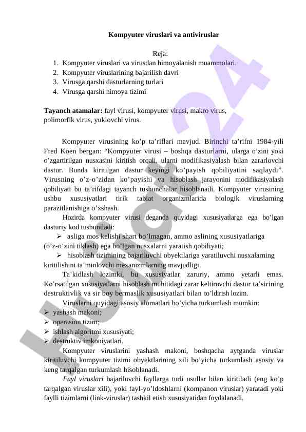 Kompyuter viruslari va antiviruslar