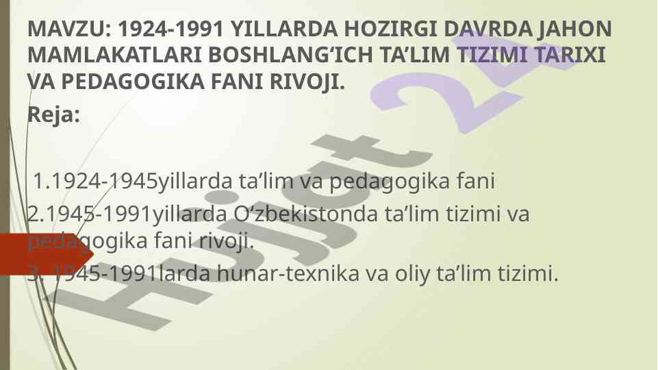 Hozirgi davrda jahon mamlakatlari ta'lim tizimi tarixi