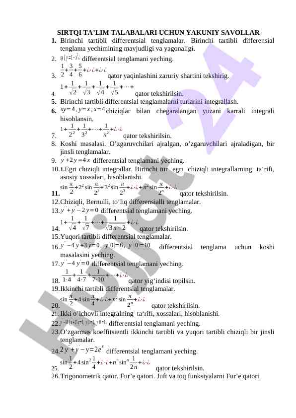 Birinchi tartibli differentsial tenglamalar tajribasi