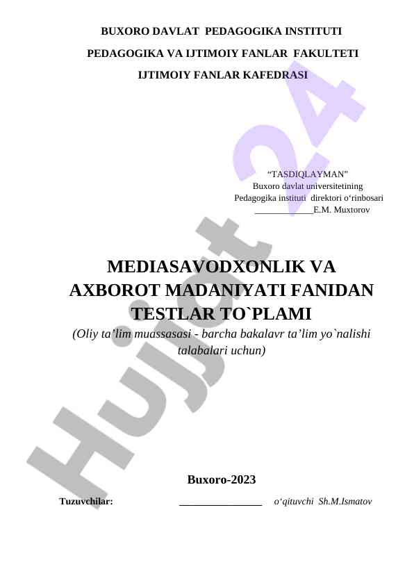 Ijtimoiy fanlar fanidan testlar to`plami 2023