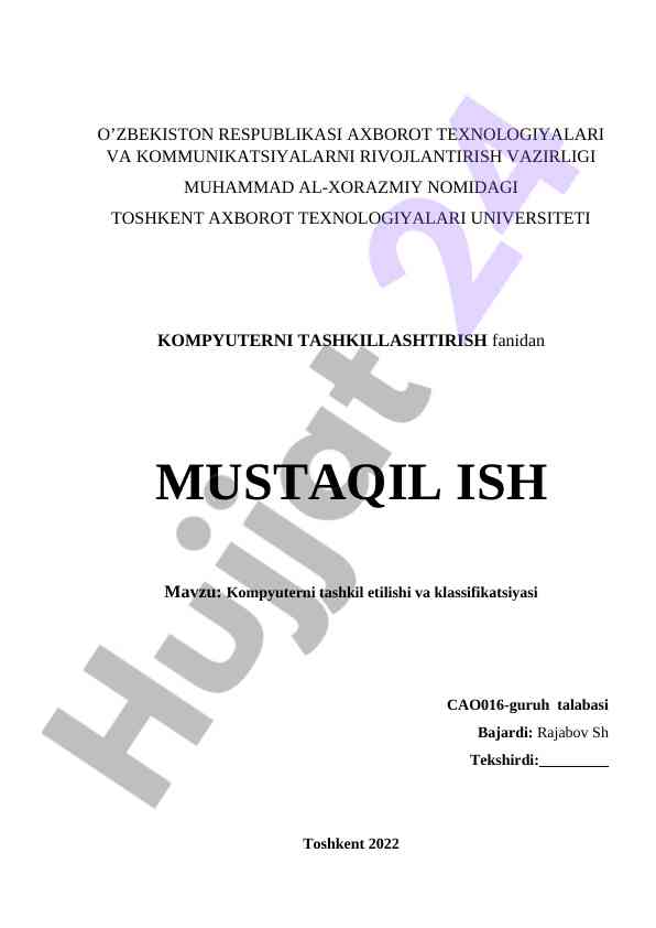 Kompyuterni tashkil etilishi va klassifikatsiyasi