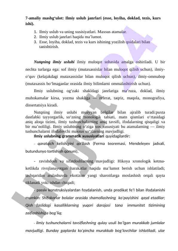 Ilmiy uslub janrlari haqida ma'lumot
