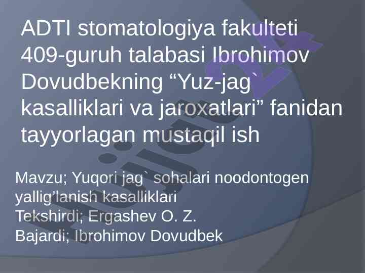 Yuz-jag' kasalliklari va jaroxatlari tahlili