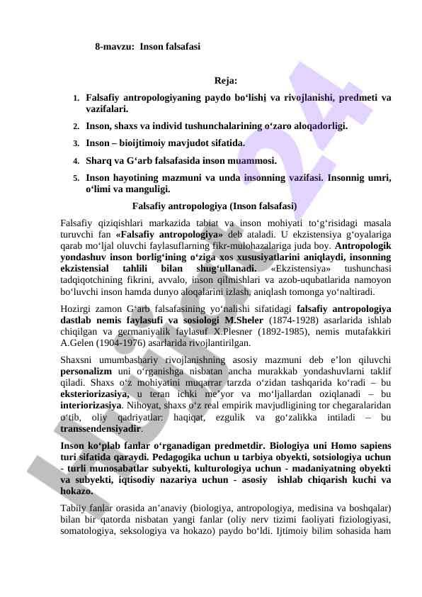 Falsafiy antropologiyaning asosiy tushunchalari