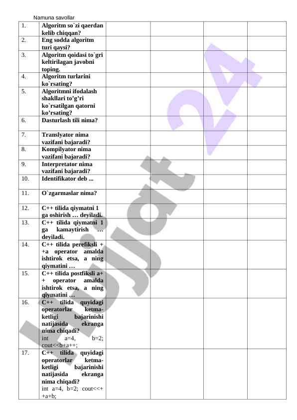 Namuna savollarga doir taqdimot