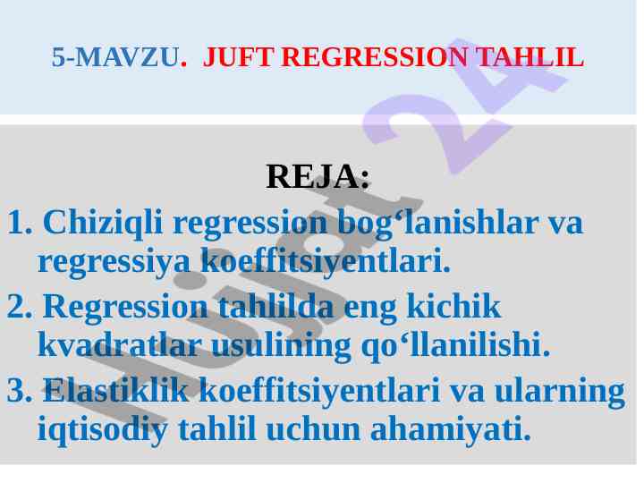 Juft regression tahlil va statistika metodlari
