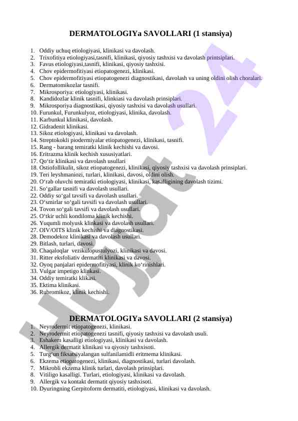 Dermatologiya savollari va ularning davolash printsiplari