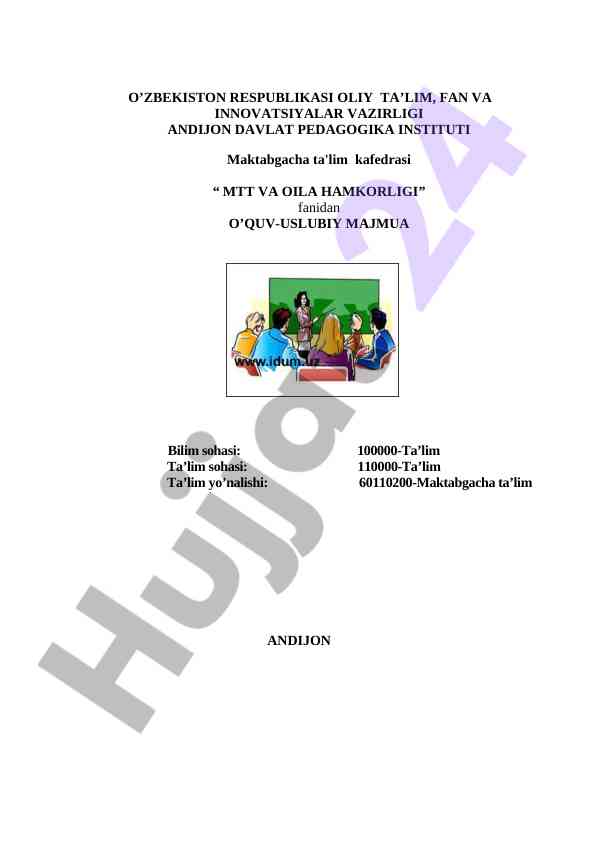 Mtt va oila hamkorligi fanidan o‘quv-uslubiy majmua