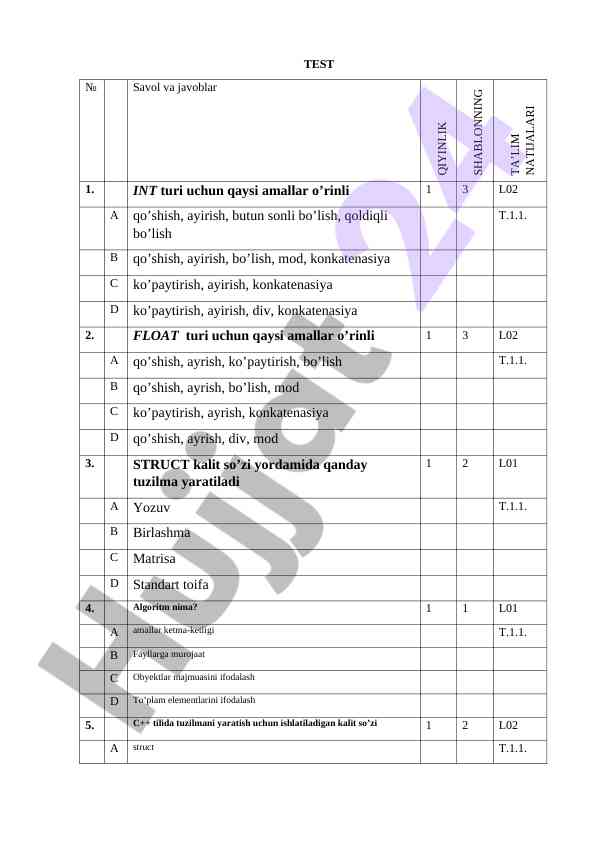 Qiyin savol va javoblar testlari