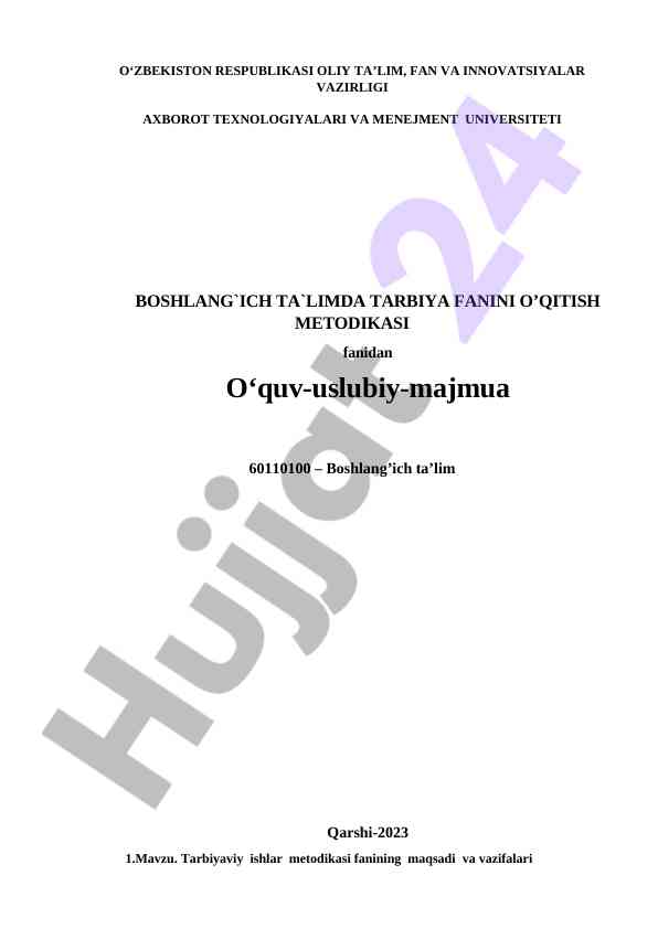 Boshlang‘ich ta’limda tarbiya fanini o‘qitish metodikasi