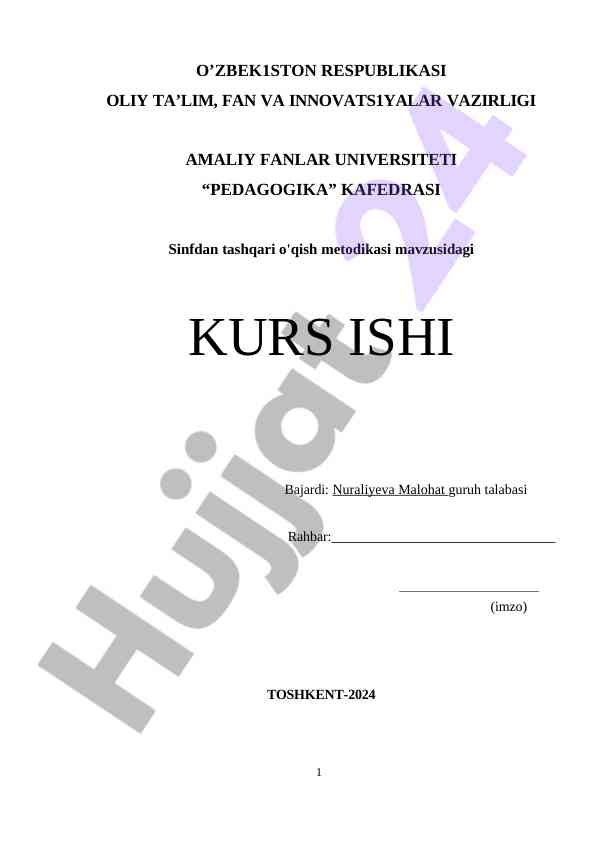 Sinfdan tashqari o'qish metodikasi