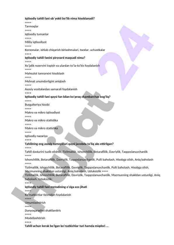 Iqtisodiy Tahlil Fanining Asosiy Tamoyillari