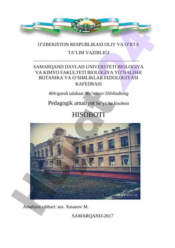 Pedagogik amaliyot hisoboti 404-guruh talabasi