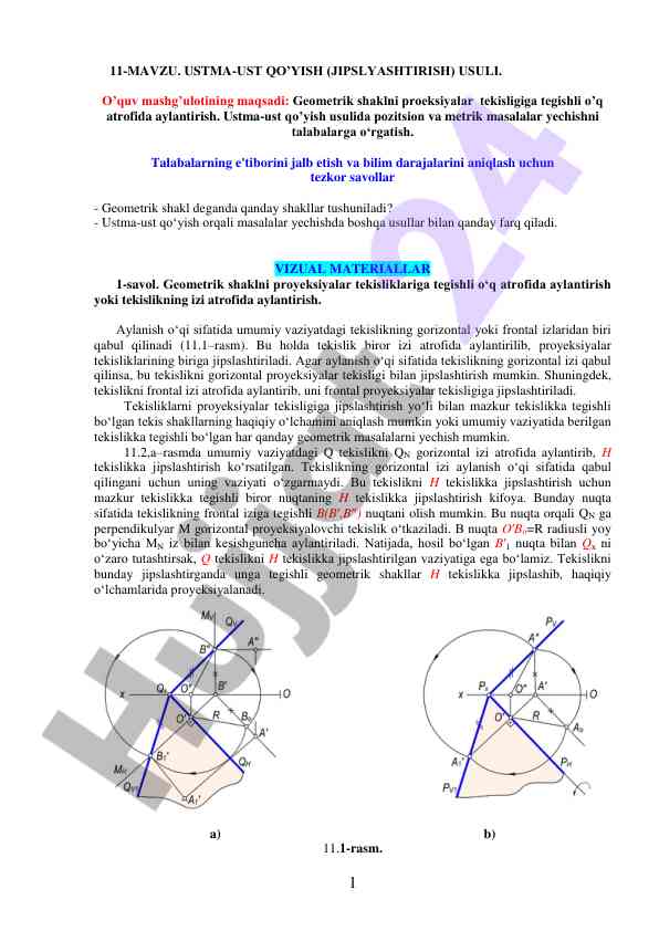 Geometrik shaklni proyeksiyalar tekisligida aylantirish