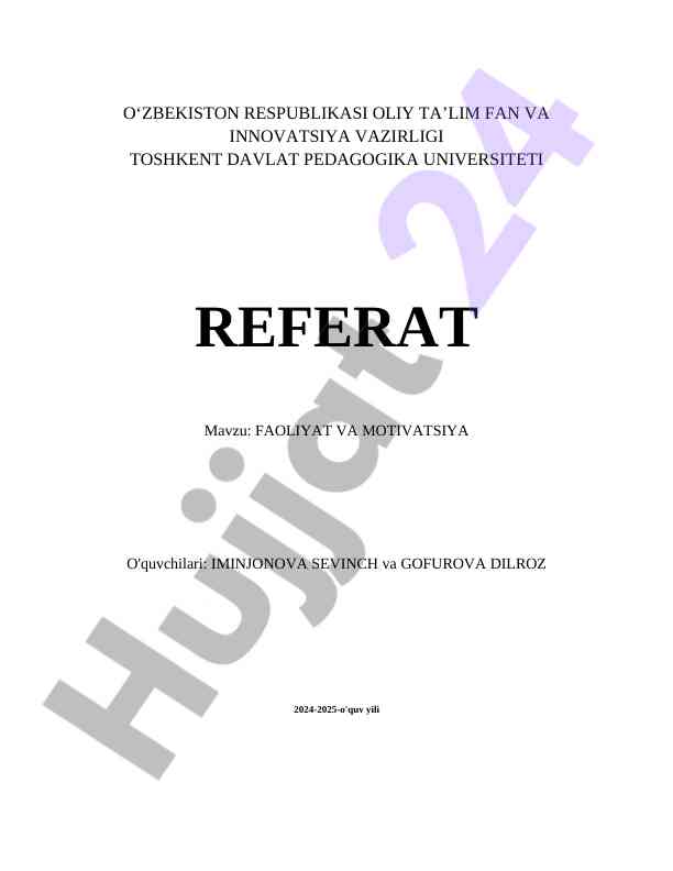 Faoliyat Va Motivatsiya Haqida Referat