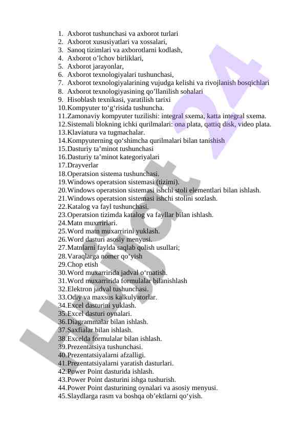 Axborot tushunchasi va texnologiyalari
