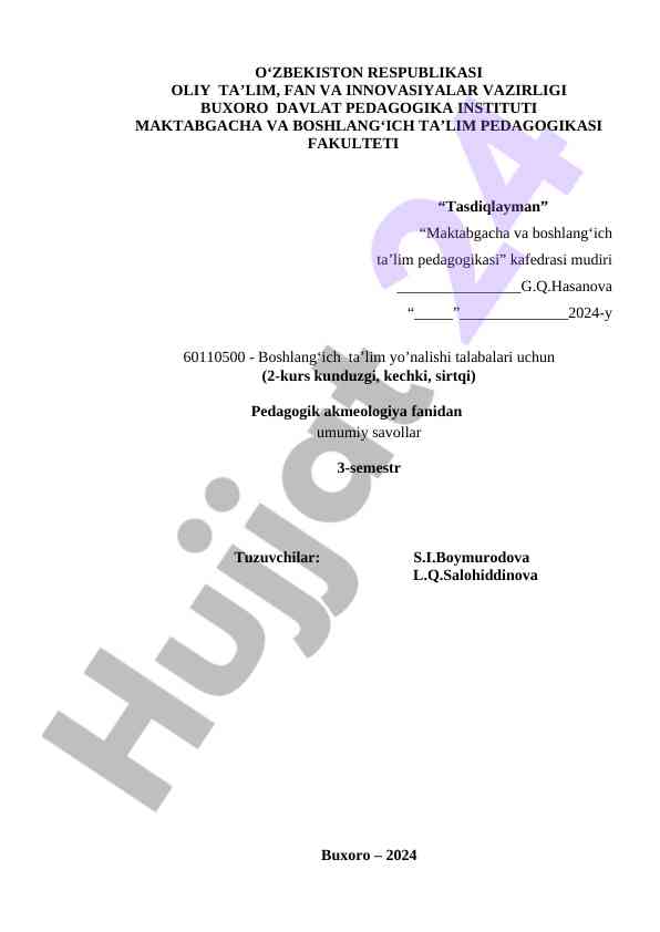 Pedagogik akmeologiya fanidan umumiy savollar