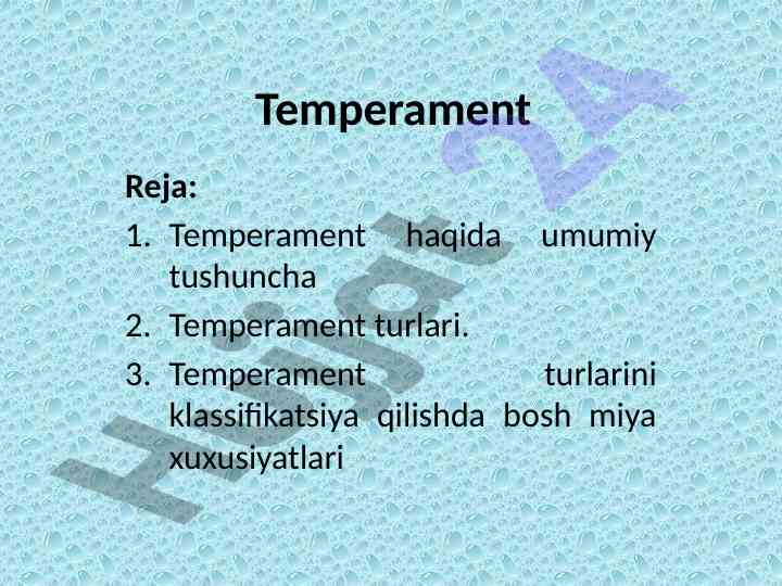 Temperament turlari va ularning tushunilishi