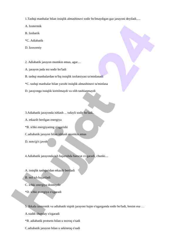 Adiabatik jarayonlar haqida ma'lumotlar