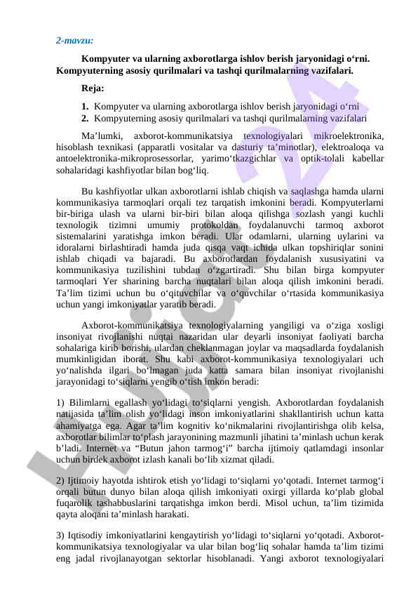 Kompyuter va axborotlarga ishlov berish jarayoni
