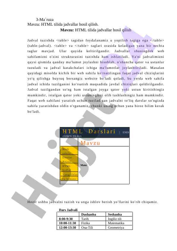 Html tilida jadvallar hosil qilish ahamiyati