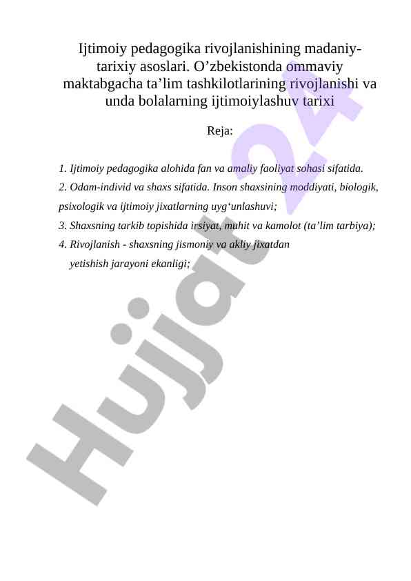 Ijtimoiy pedagogika rivojlanishi asoslari