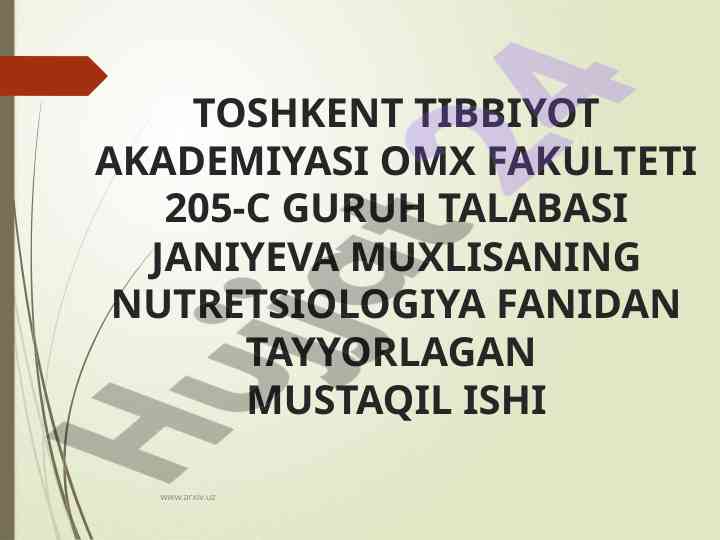 Nutretsiologiya fanidan mustaqil ish