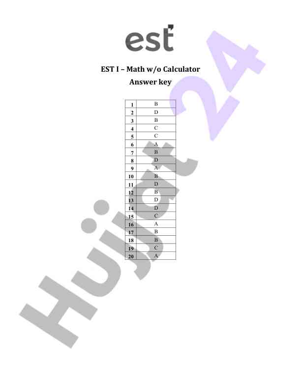 Est i math without calculator answer key overview