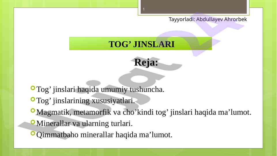 Tog’ jinslari haqida umumiy tushuncha