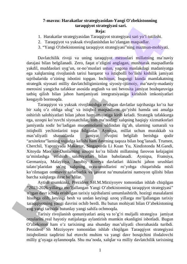 Yangi o'zbekiston taraqqiyot strategiyasi tahlili