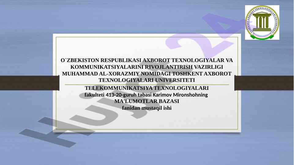 Ma'lumotlar bazasi loyihalash laboratoriya ishi