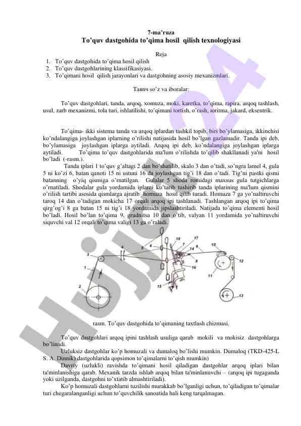 To'quv dastgohida to'qima hosil qilish texnologiyasi