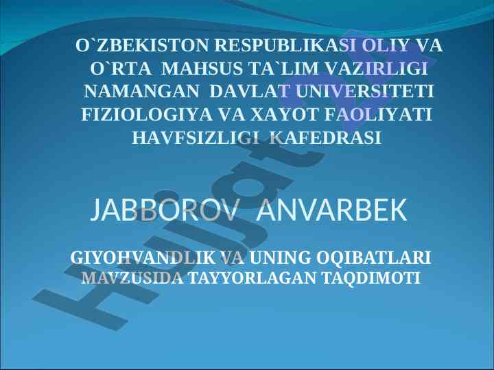 Giyohvandlik va oqibatlari taqdimoti