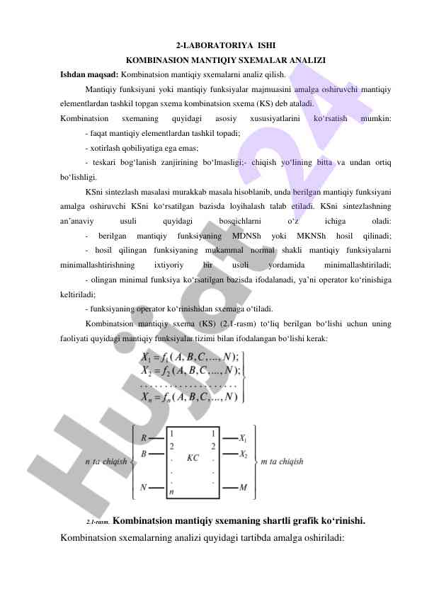 Kombinatsion mantiqiy sxemalar analizi
