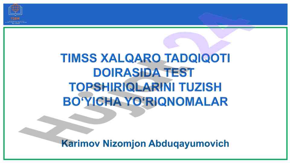 Timss 2023 test topshiriqlari va qiyinlik darajalari