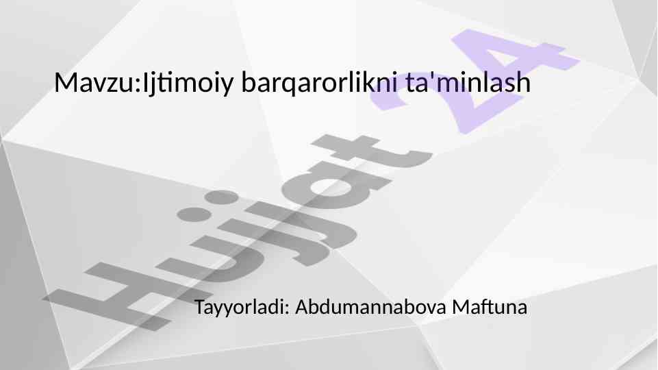 Ijtimoiy barqarorlikni ta'minlash masalalari