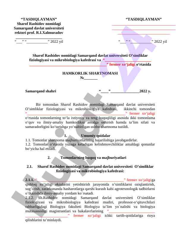 O‘QITISH VA ILMIY-HAMKORLIK SHARTNOMASI