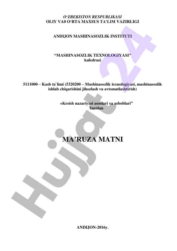Kesish nazariyasi asoslari va asboblari ma'ruza matni