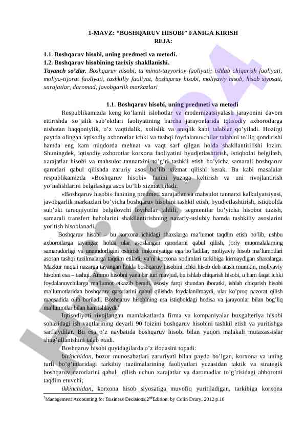 Boshqaruv hisobi faniga kirish taqdimoti